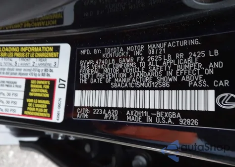 2021 Lexus Es 300H z USA, uszkodzony, nr VIN 58ACA1C15MU012586